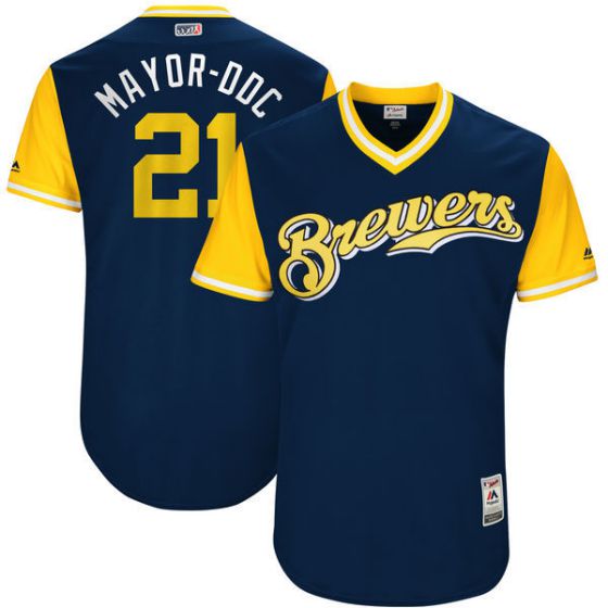 Men Milwaukee Brewers 21 Mayor-ddc Blue New Rush Limited MLB Jerseys